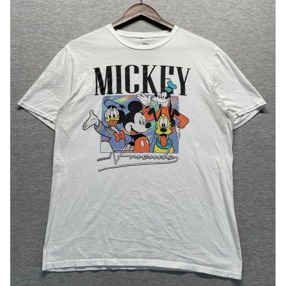 Disney Mickey Mouse And Friends T Shirt Mens Medium White Graphic Print Cotton